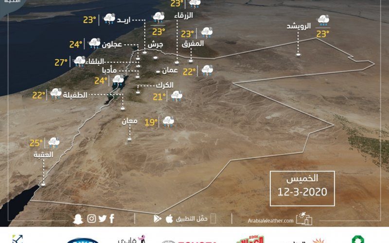 الأردن – حالة الطقس نهاية الأسبوع تستمر الكتلة الهوائية لسيبيريا الباردة في التأثير على المملكة