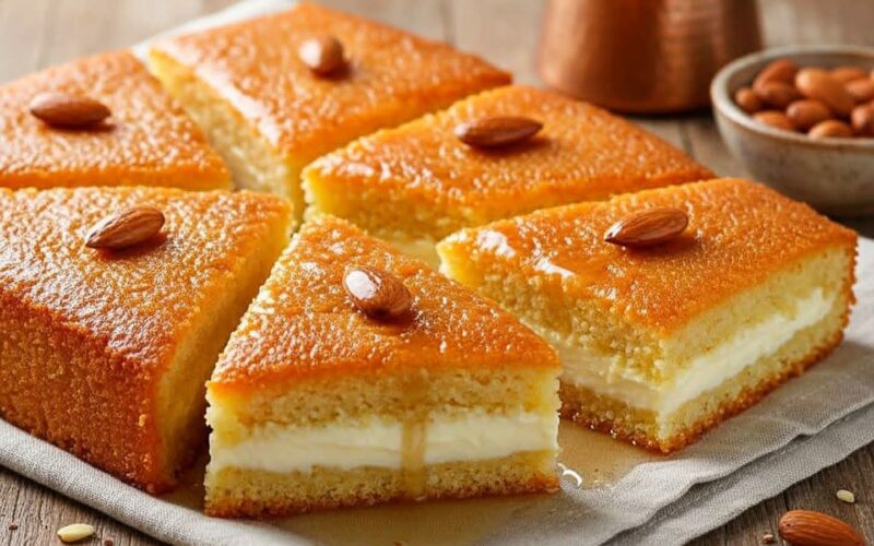 بسبوسة محشية بالقشطة (دايبة ومرملة